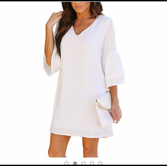 white bell sleeve mini dress